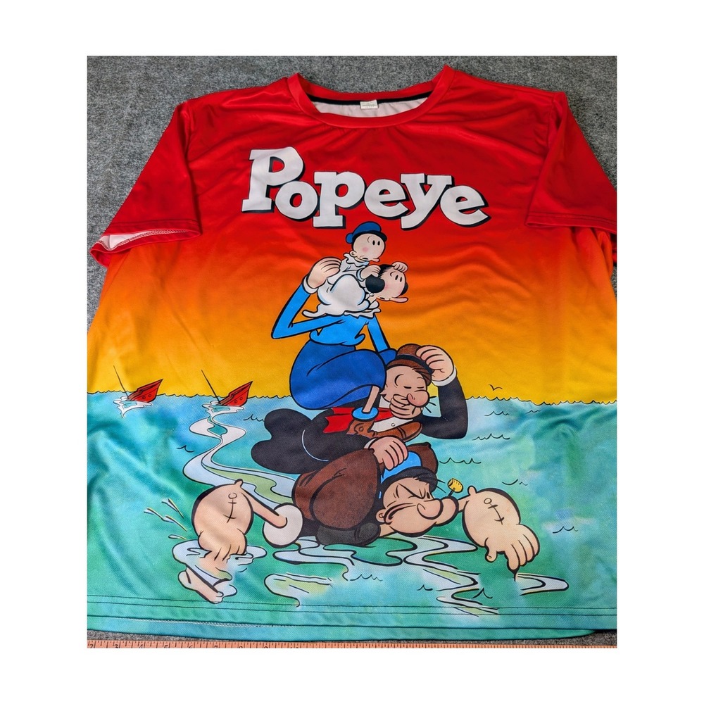 Popeye The Sailor Man Graphic T-Shirt Mens 6XL Red Print Retro Cartoon EUC